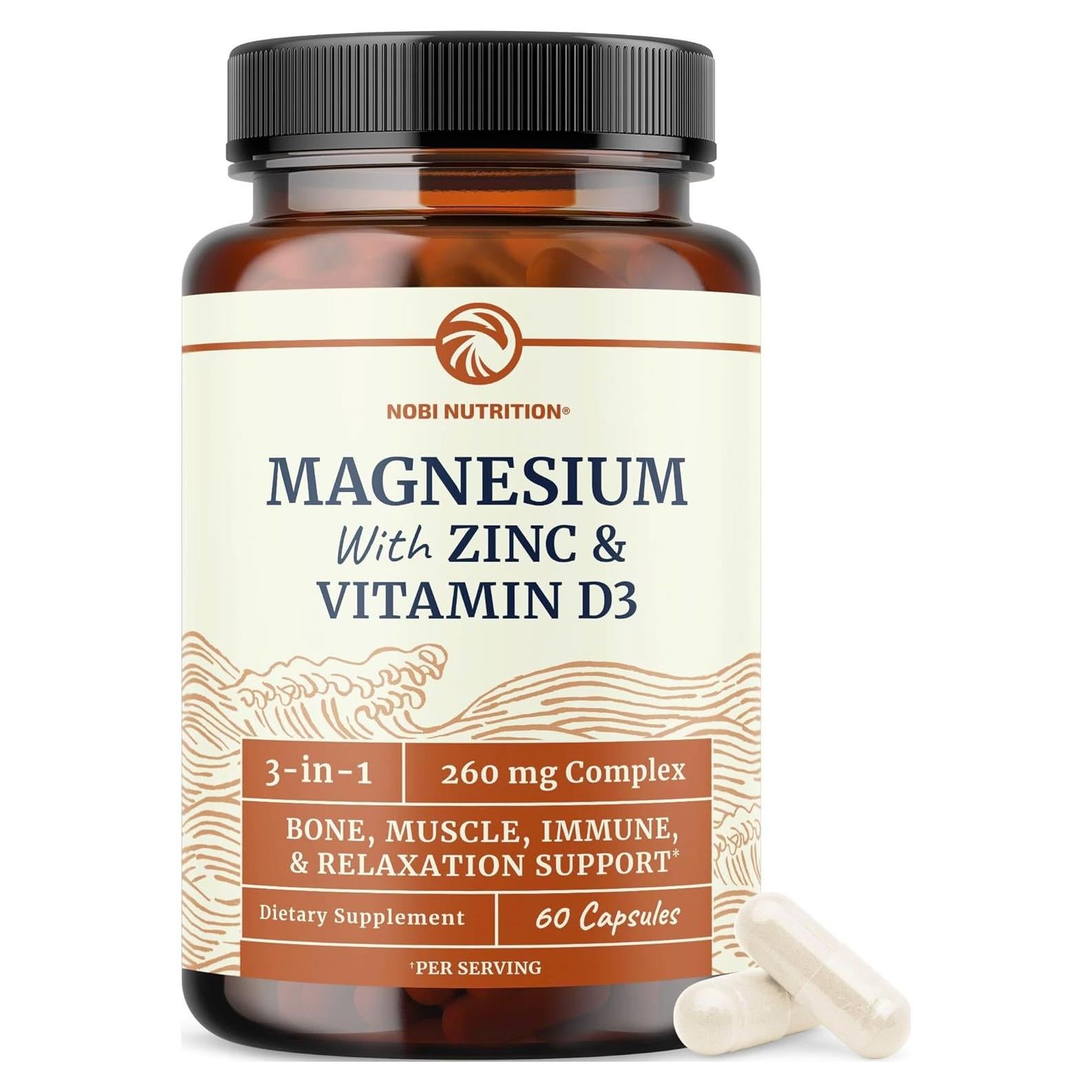 Suplemento de Magnesio, Zinc y Vitamina D3 Nobi 60 Ct