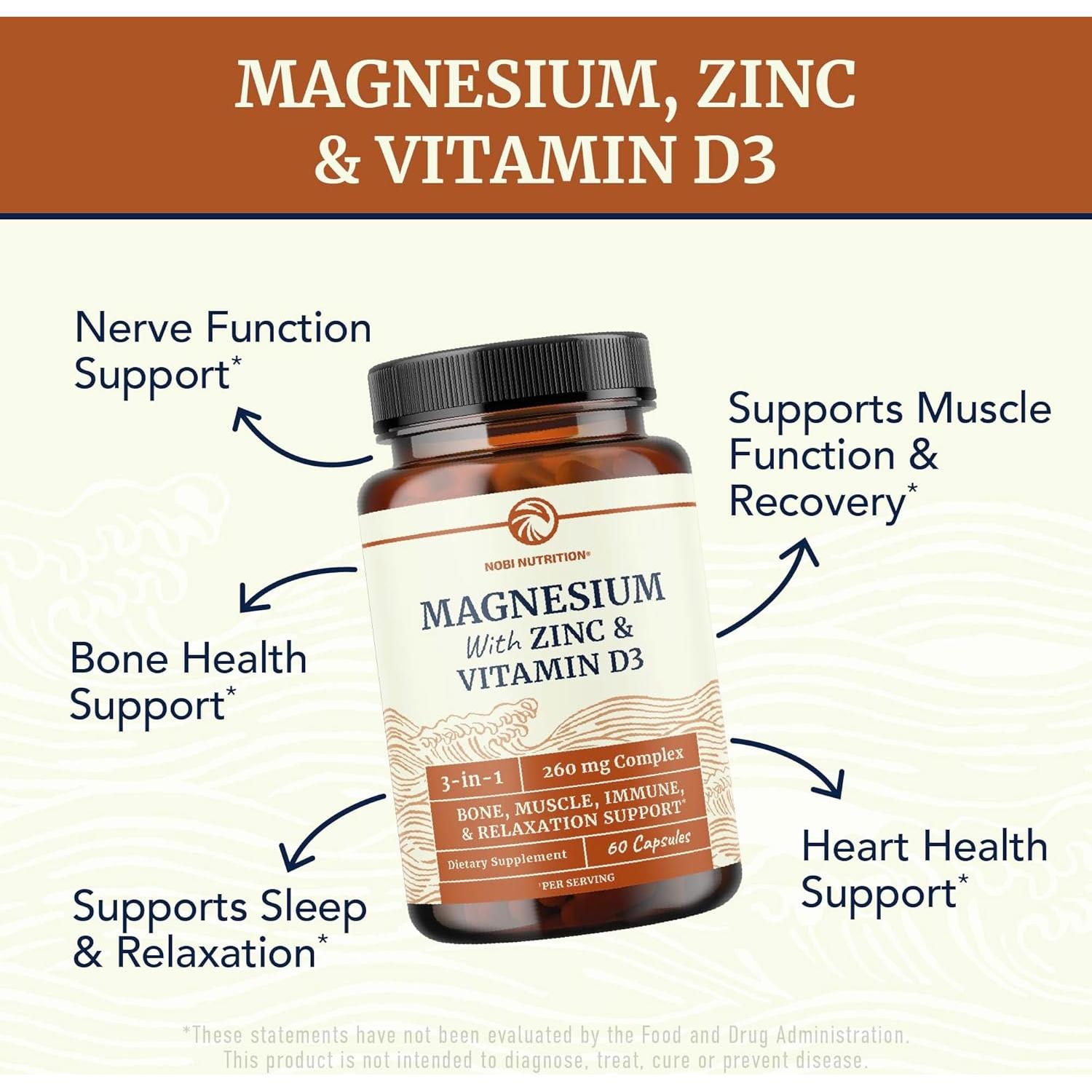 Suplemento de Magnesio, Zinc y Vitamina D3 Nobi 60 Ct
