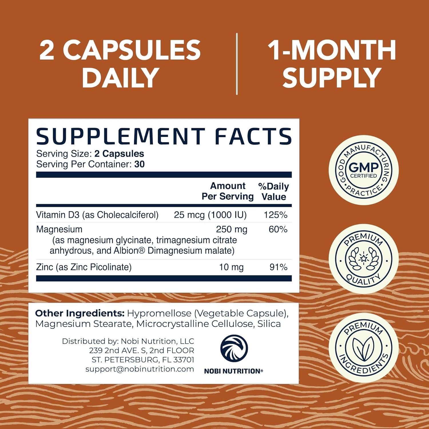 Suplemento de Magnesio, Zinc y Vitamina D3 Nobi 60 Ct