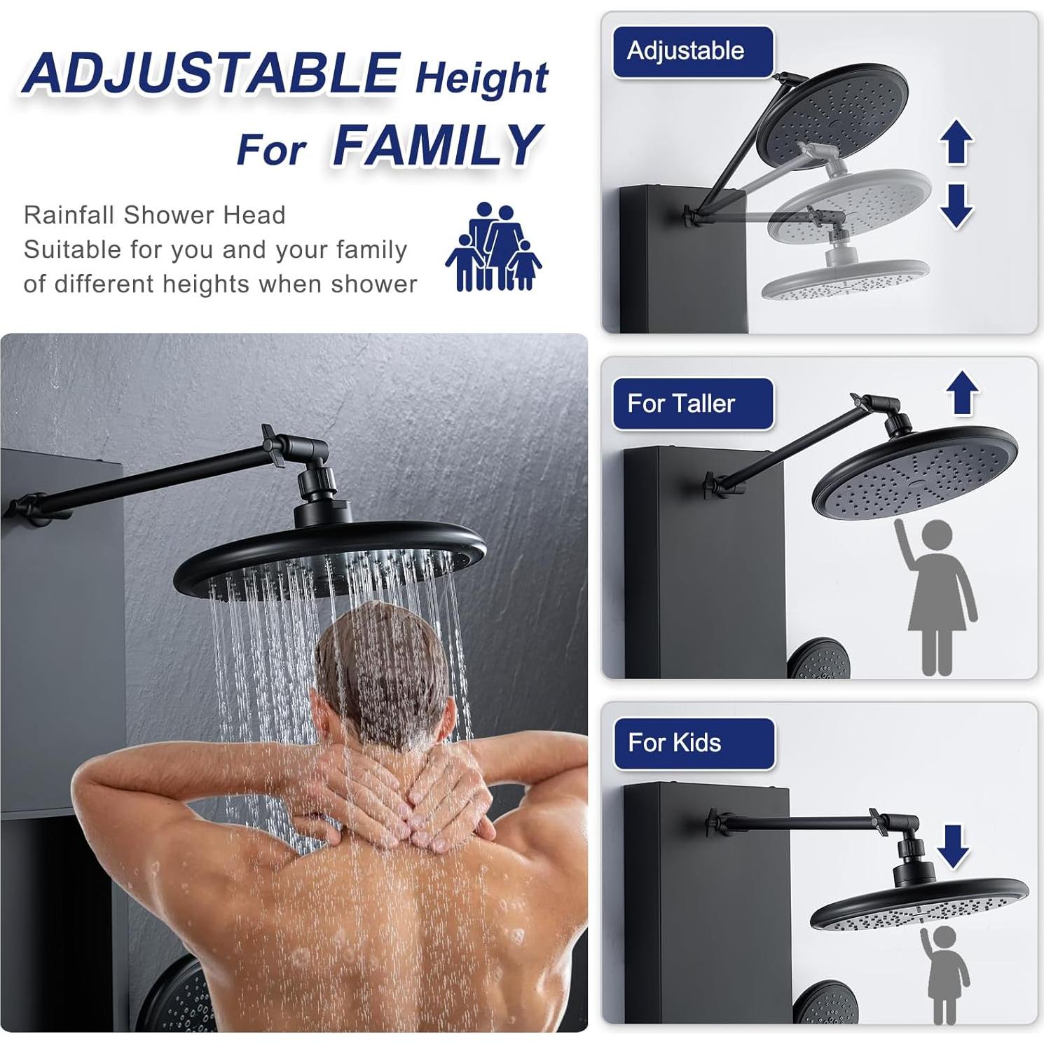 Panel de Ducha ROVATE Negro Mate con 6 Jets y Estante