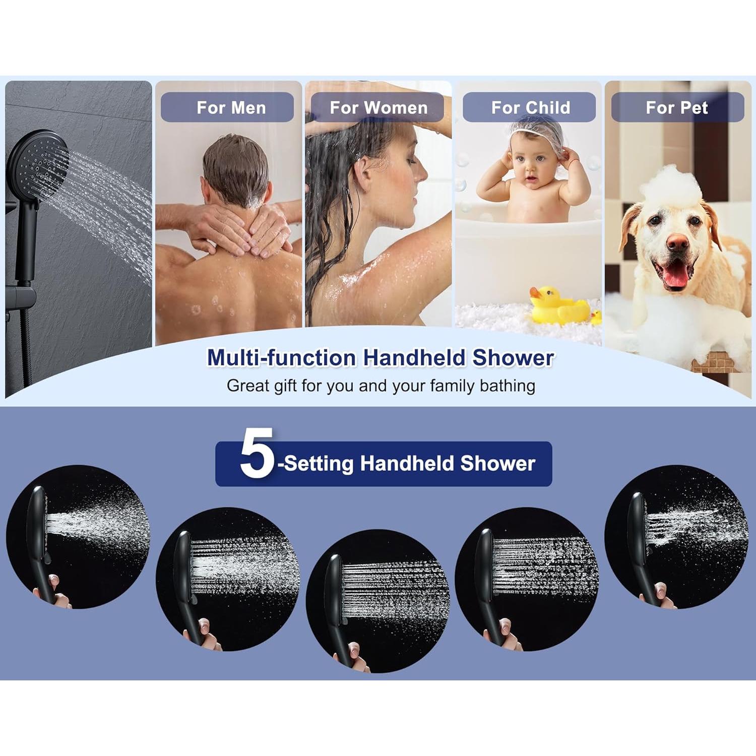 Panel de Ducha ROVATE Negro Mate con 6 Jets y Estante