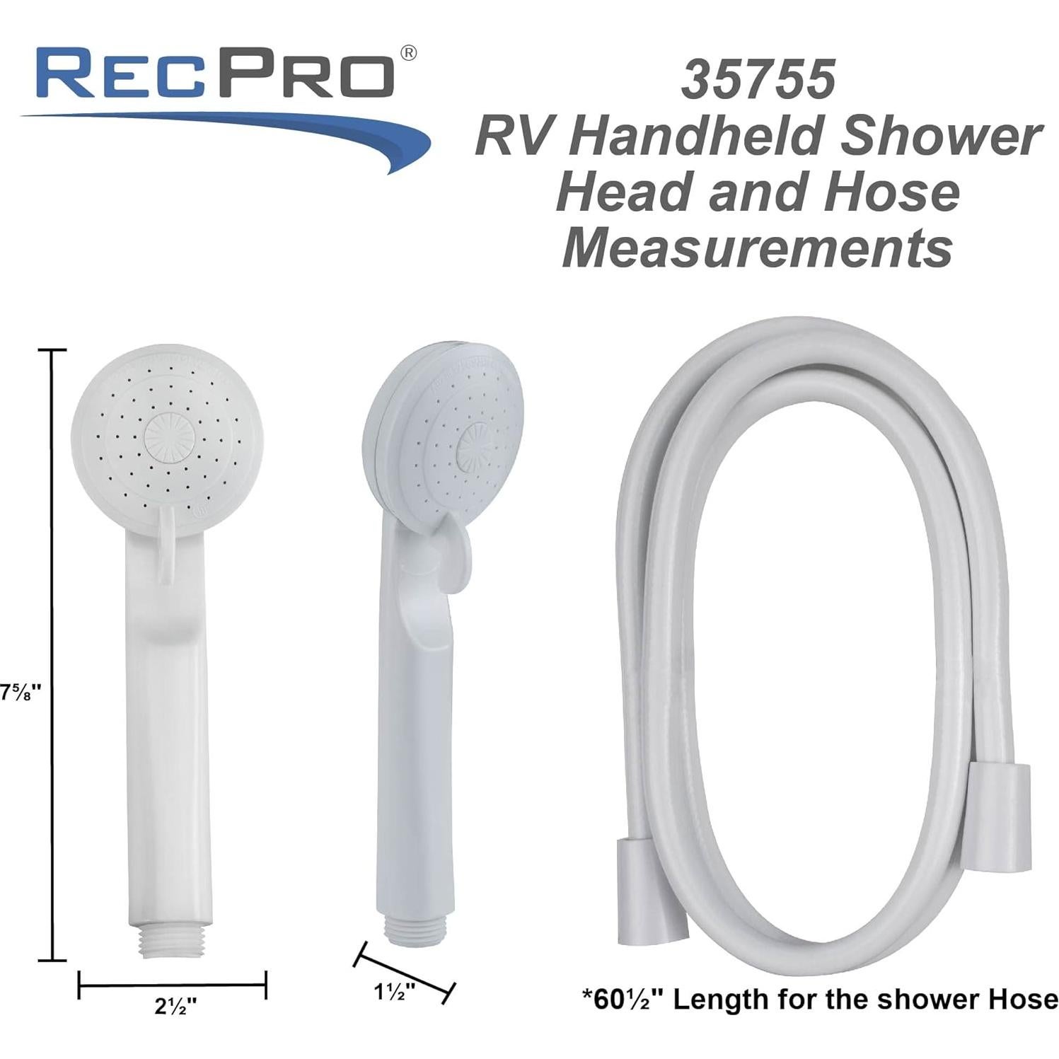 Cabezal de Ducha de Mano RecPro Blanco 152.4 cm Ajustable