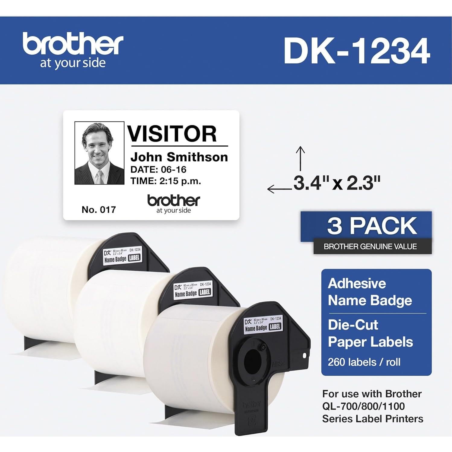 Etiquetas adhesivas Brother DK-12343PK, 60x86 mm, 3 rollos
