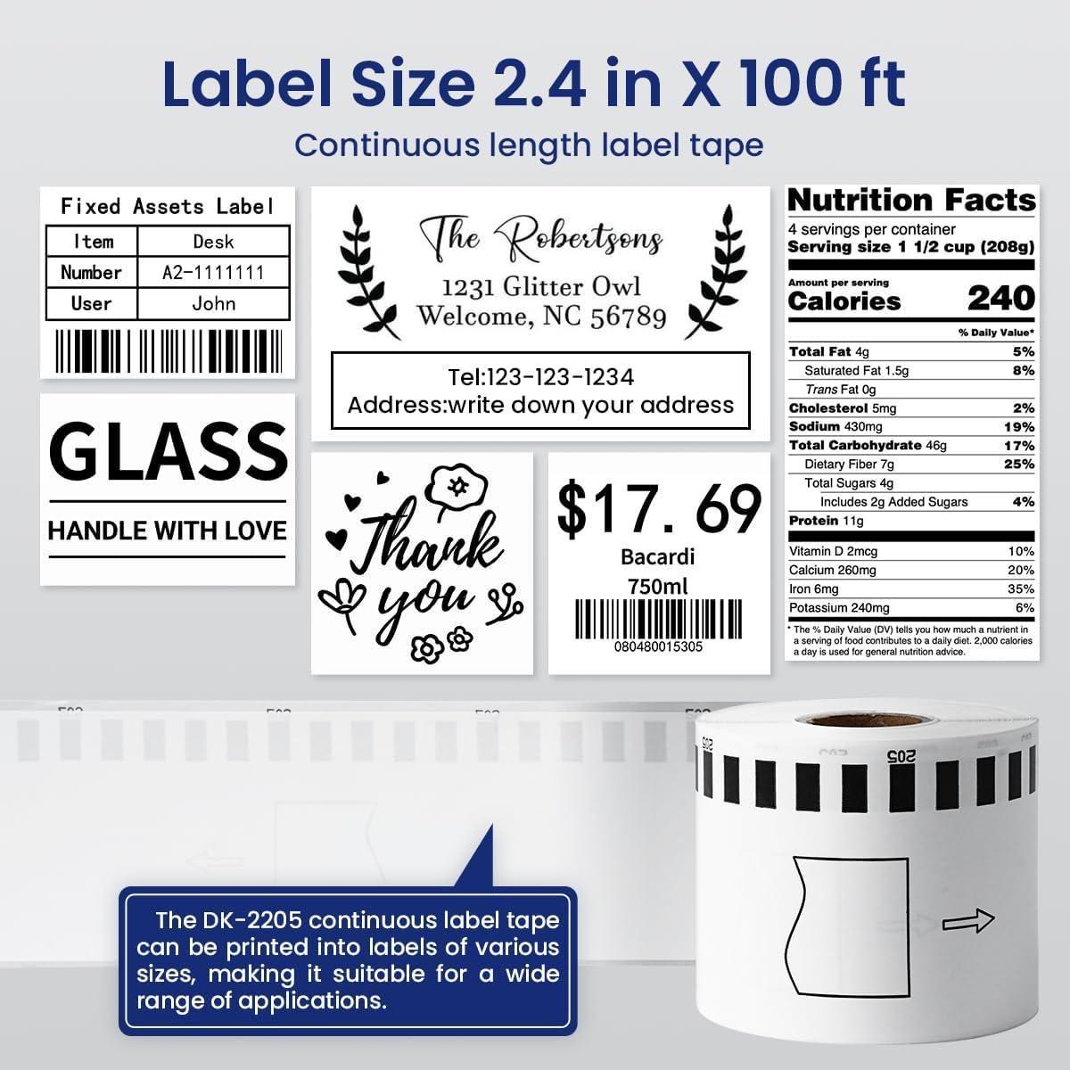 Rollo de Etiquetas Continuas KINGDOM DK-2205 62mm x 30.48m