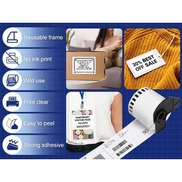 Rollo de Etiquetas Continuas KINGDOM DK-2205 62mm x 30.48m