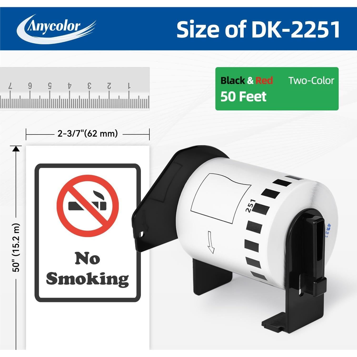 6 Rollos Etiquetas Continuas Anycolor DK-2251 62mm x 15.24m