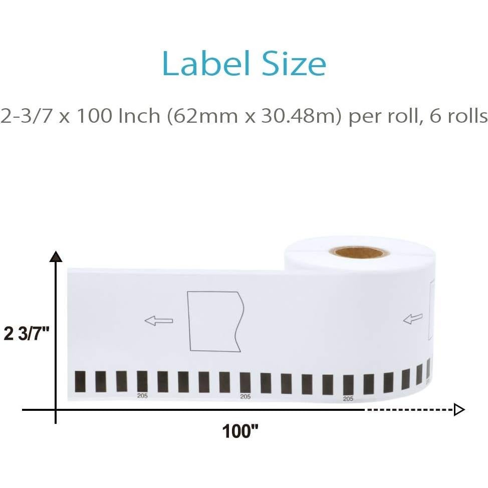 Rollo de Etiquetas COLORWING DK-2205 62mm x 30.48m 6 Rollos