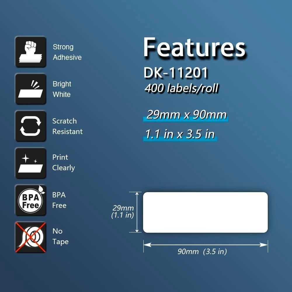 Etiquetas de Dirección BETCKEY DK-1201 - 10 Rollos (4000 Etiquetas)