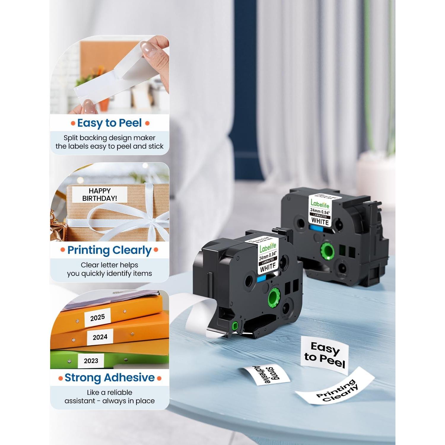 Cinta de Etiquetadora Labelife TZe-251 24mm Blanca 10 Pack