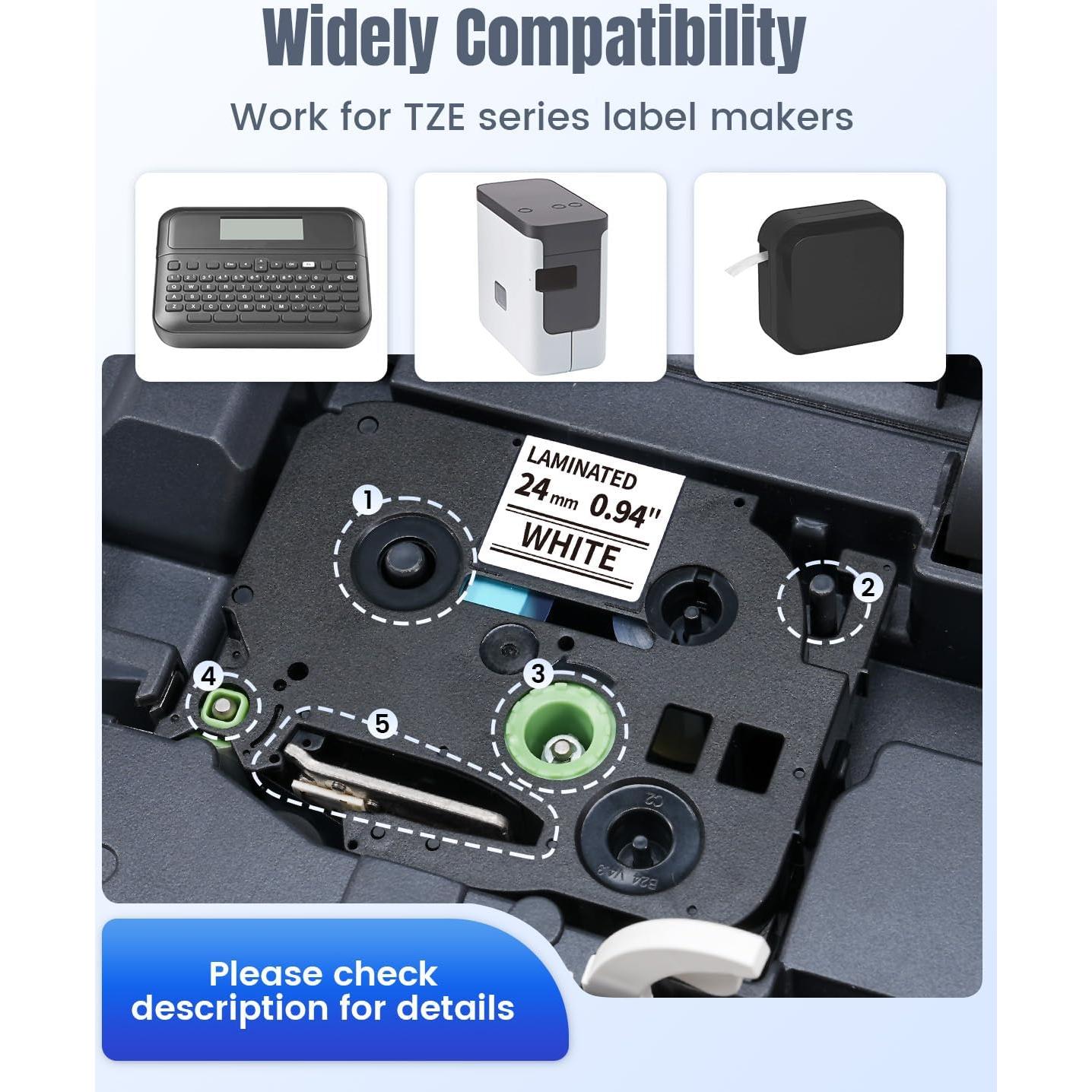 Cinta de Etiquetas Oozmas TZe-251 24mm Negro sobre Blanco 4-Pack