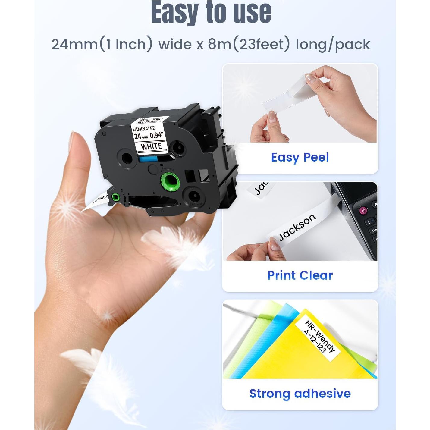 Cinta de Etiquetas Oozmas TZe-251 24mm Negro sobre Blanco 4-Pack