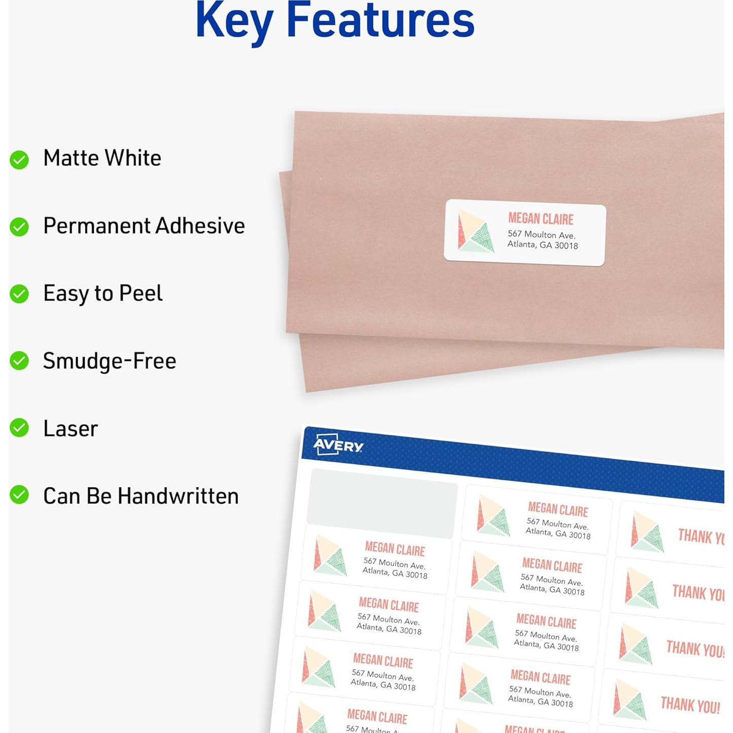 Etiquetas de Dirección Imprimibles Avery 5160, 3,000 Blancas