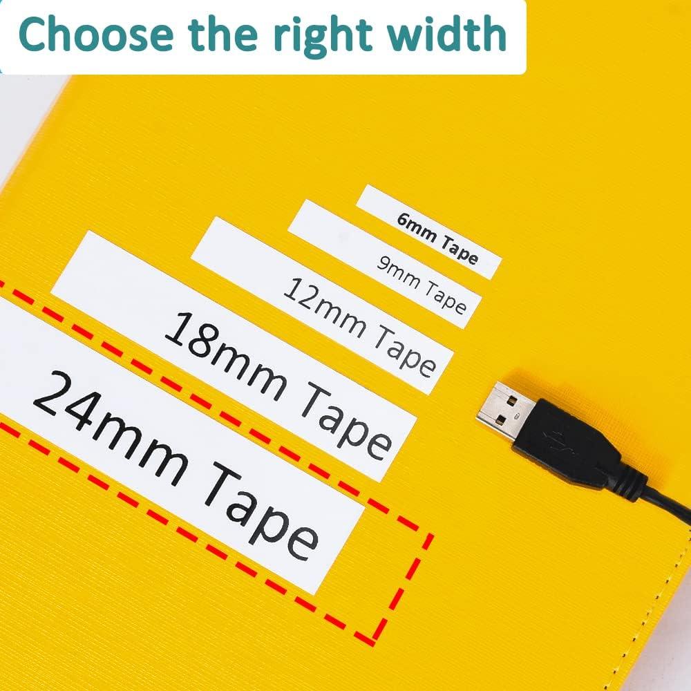 Cinta Laminada Hehua 24mm x 8m Negra sobre Blanca - 6 Pack