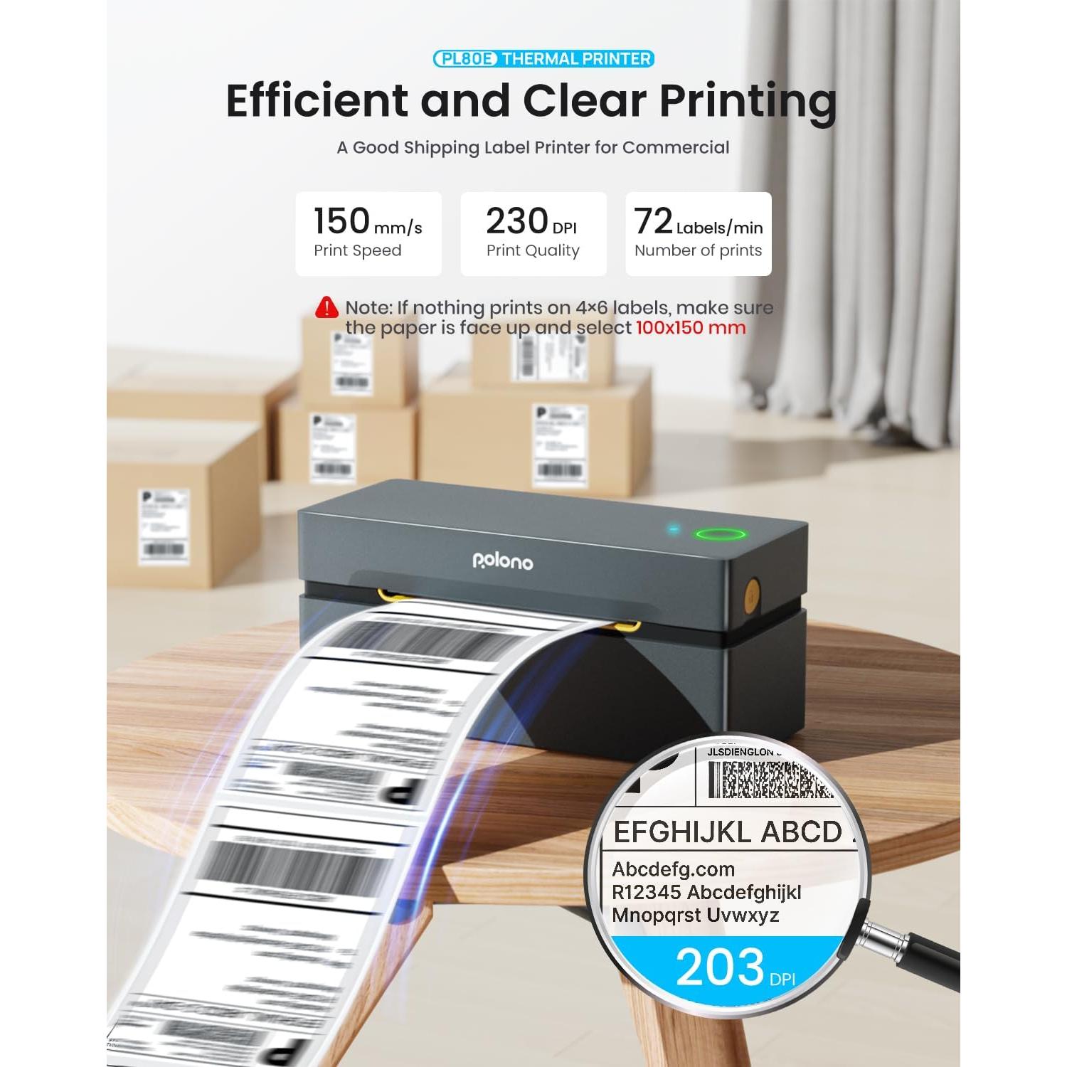 Impresora de Etiquetas Térmicas Bluetooth POLONO PL80E 4x6