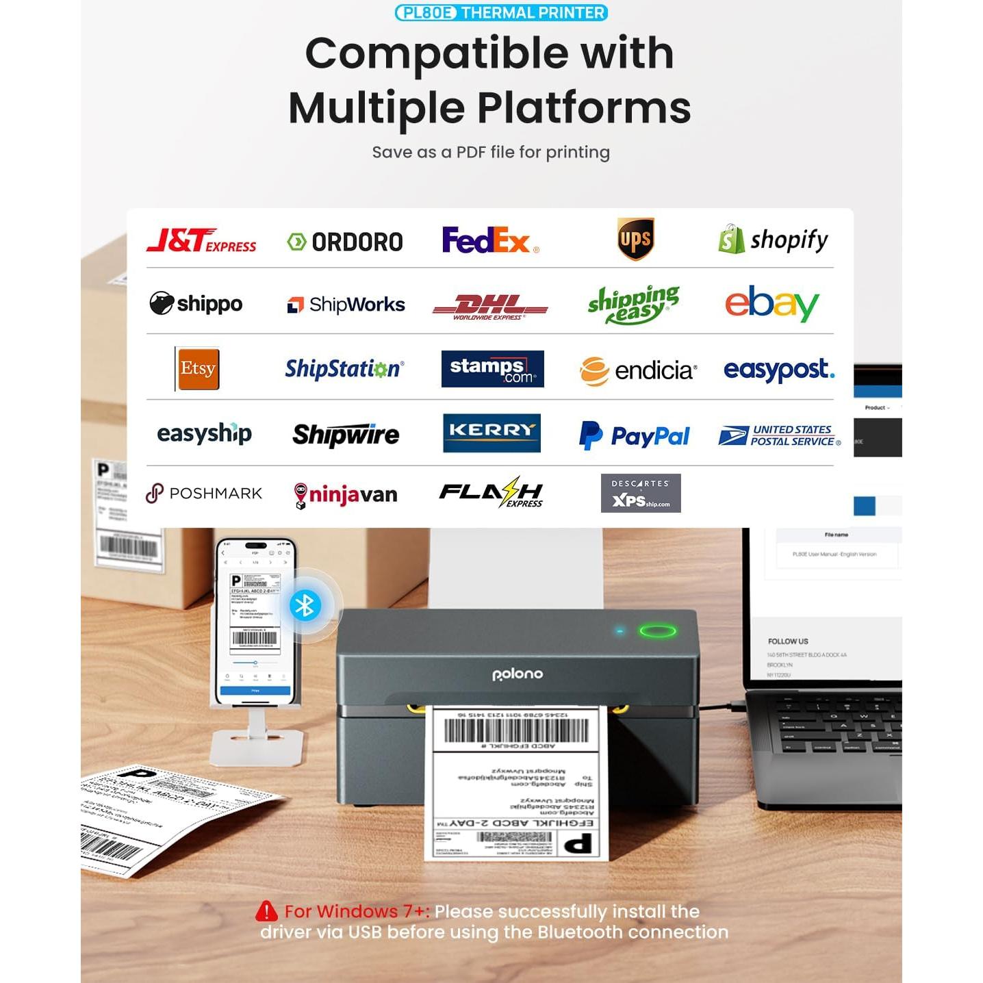 Impresora de Etiquetas Térmicas Bluetooth POLONO PL80E 4x6