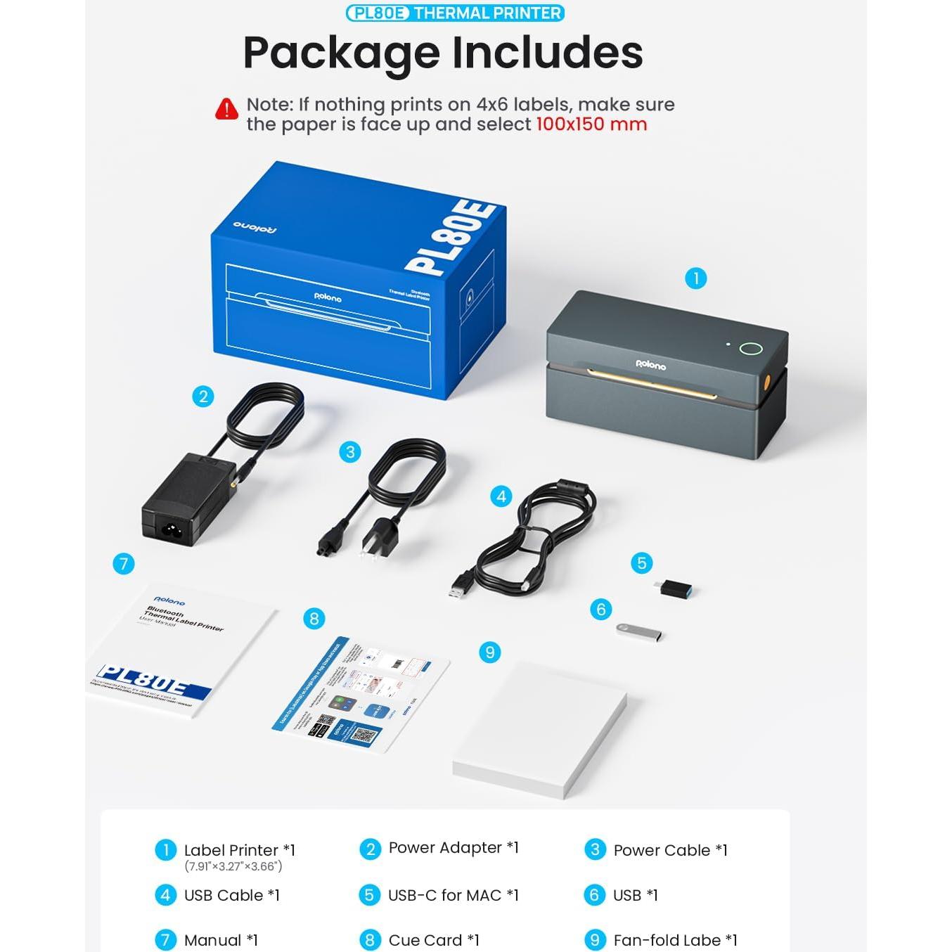 Impresora de Etiquetas Térmicas Bluetooth POLONO PL80E 4x6