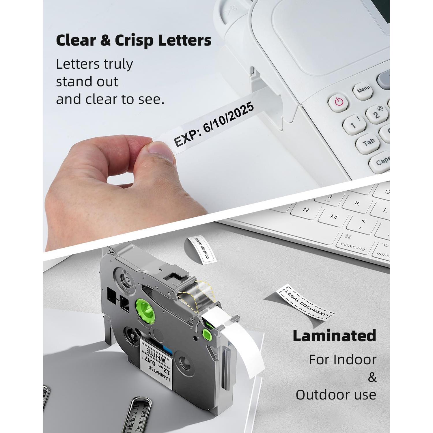 Cinta de Etiqueta Macipa TZe-231 12mm Negro sobre Blanco - 5 Unidades