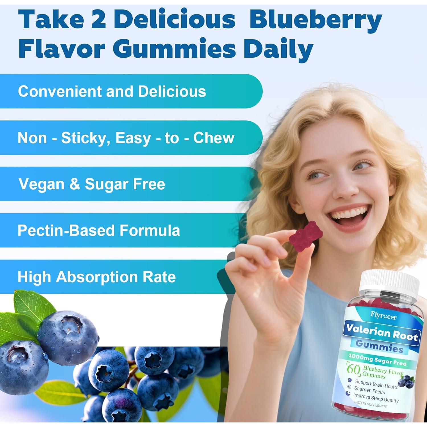 Gomitas de Raíz de Valeriana Flyrocer 60 Unidades Sabor Arándano