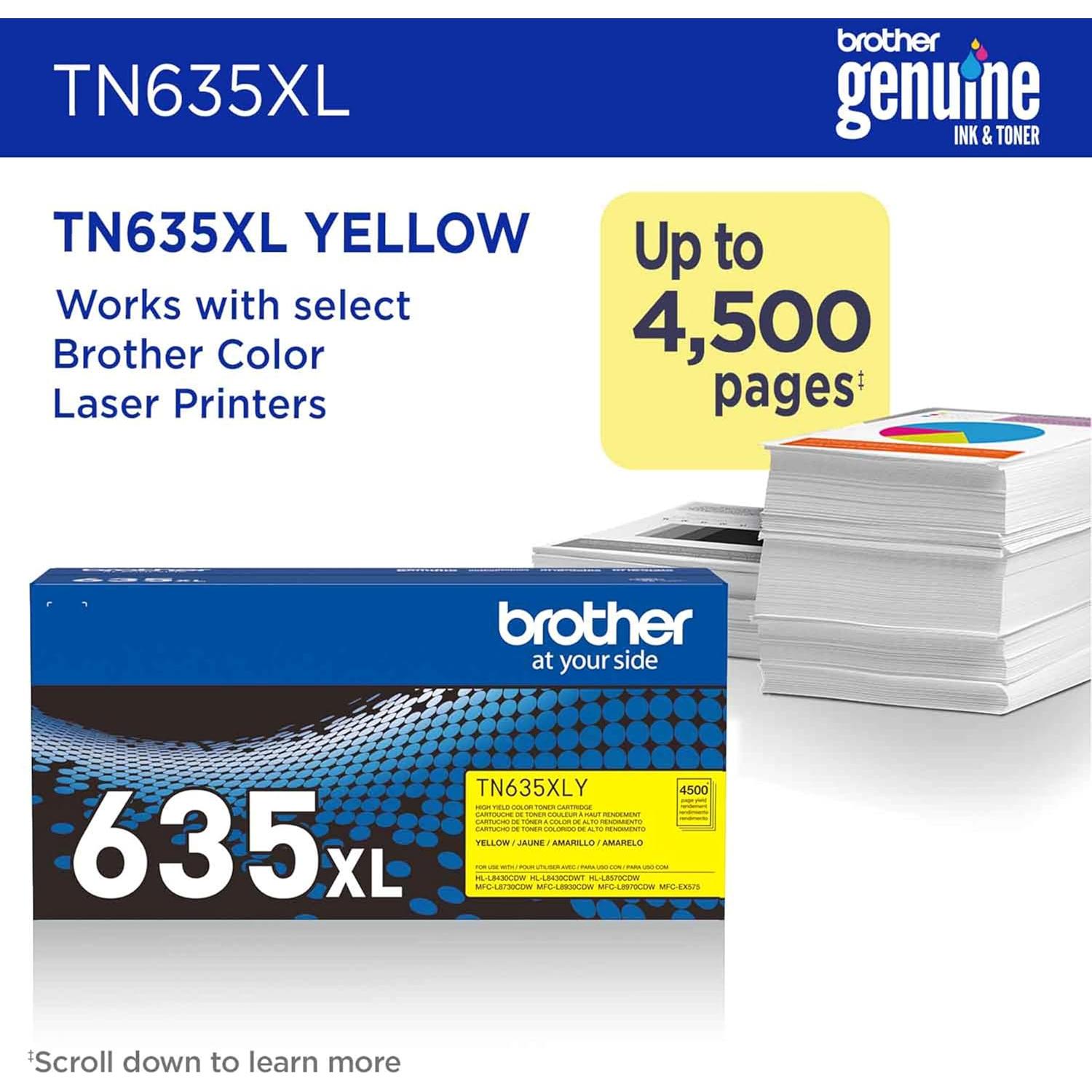 Cartucho de Tóner Amarillo Brother TN635XLY Alta Capacidad