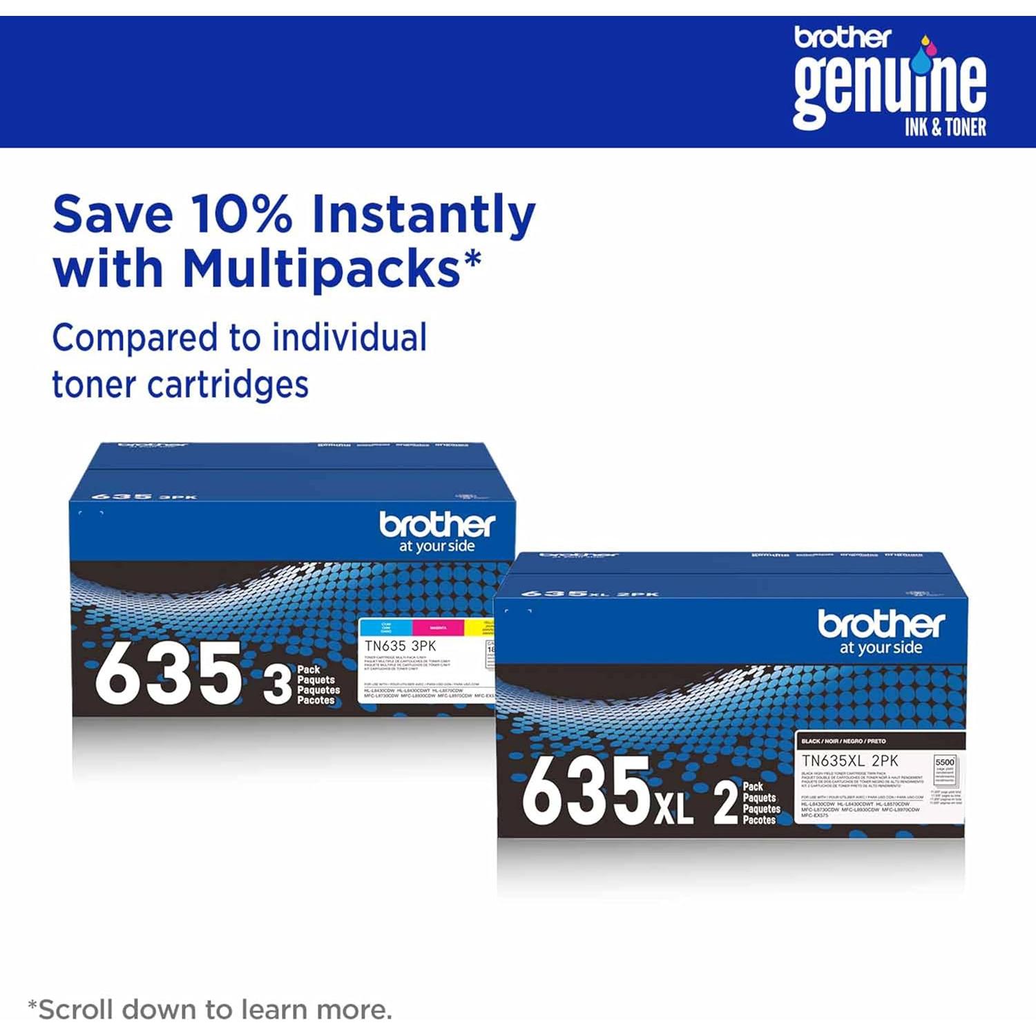 Cartucho de Tóner Amarillo Brother TN635XLY Alta Capacidad