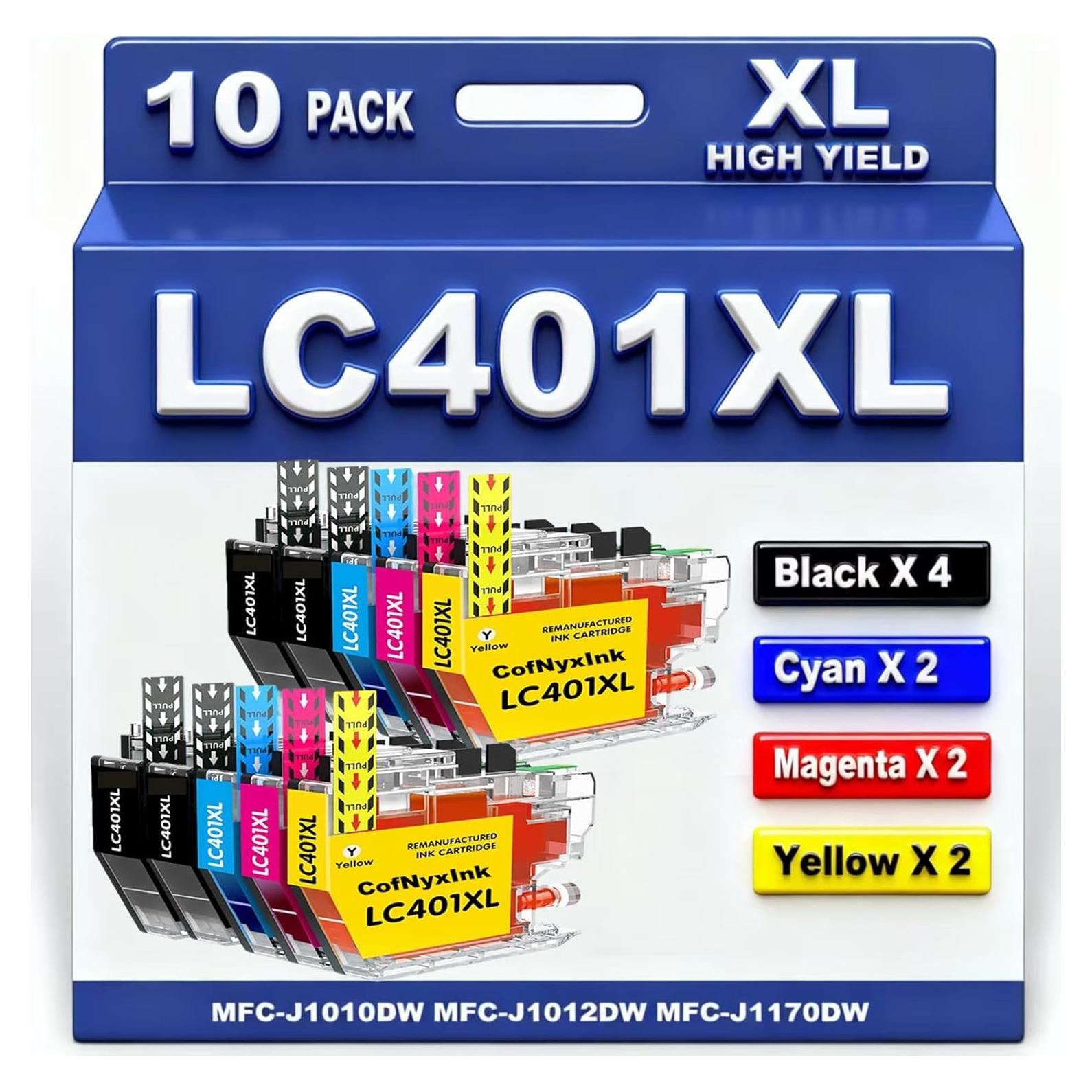 Cartuchos de tinta LC401XL CofNyxInk para impresora Brother - Paquete de 10