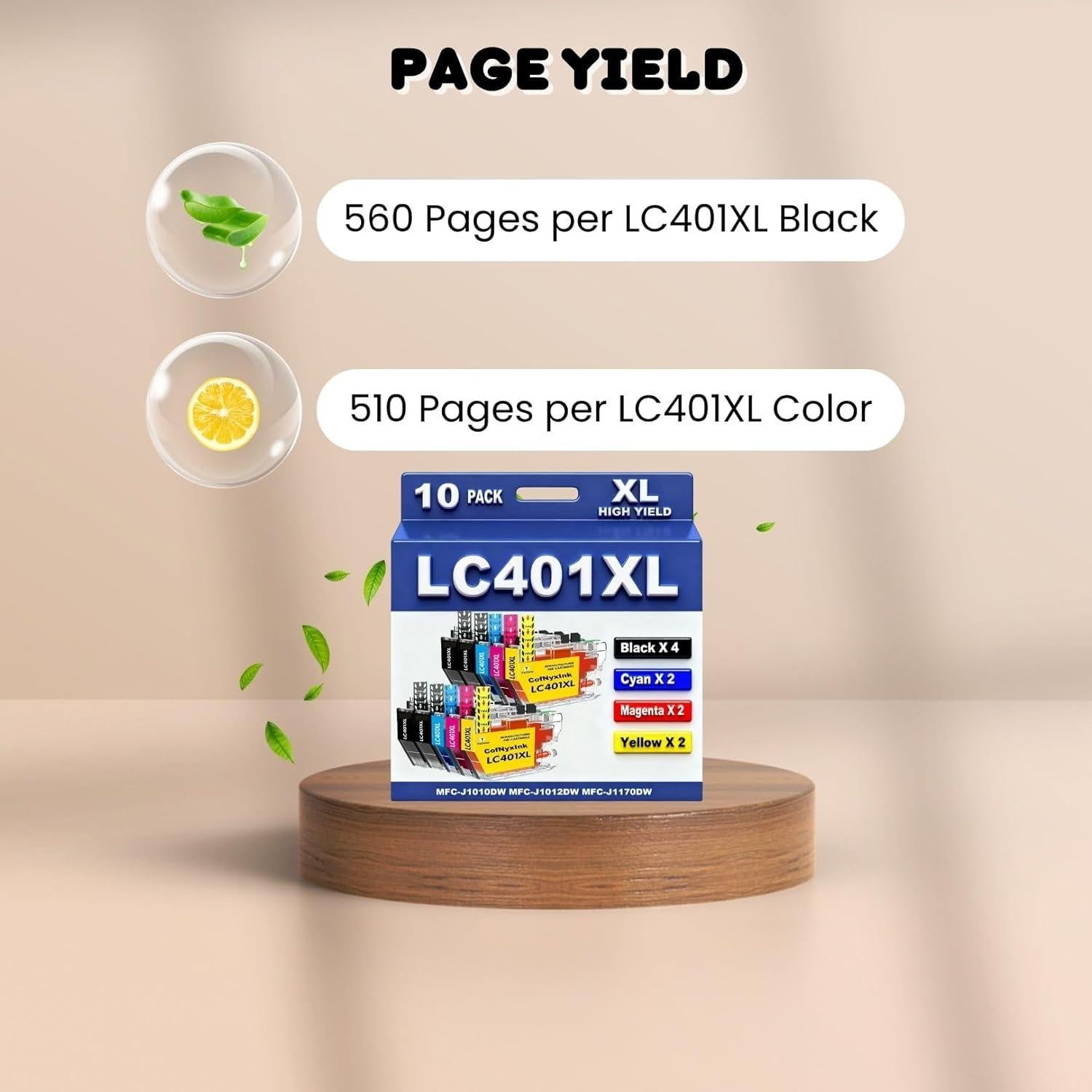 Cartuchos de tinta LC401XL CofNyxInk para impresora Brother - Paquete de 10