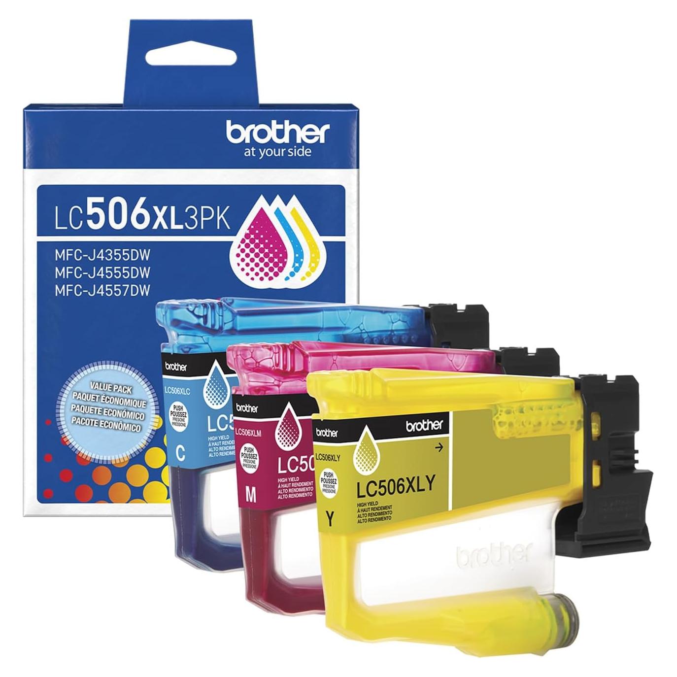 Cartuchos de Tinta Brother LC506XL3PK Alto Rendimiento Cian, Magenta, Amarillo