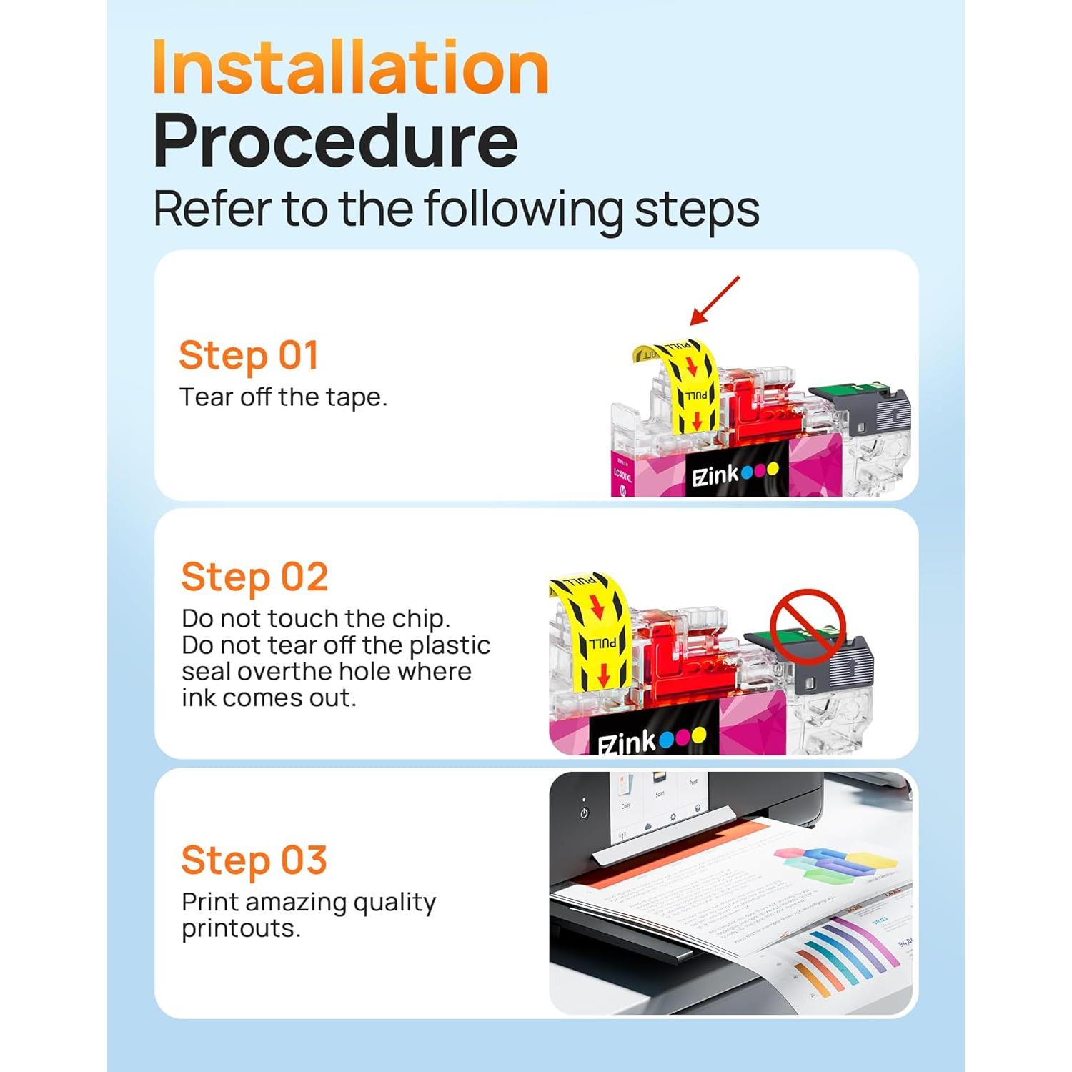 Cartuchos de tinta E-Z Ink LC401XL para impresora Brother - 4 Paquete