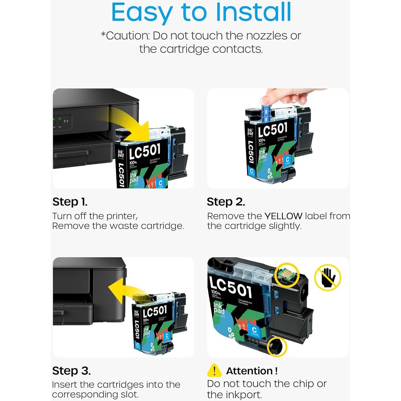Cartuchos de Tinta Compatible LC501 iNKPAD - 4 Piezas Negro, Cian, Magenta, Amarillo