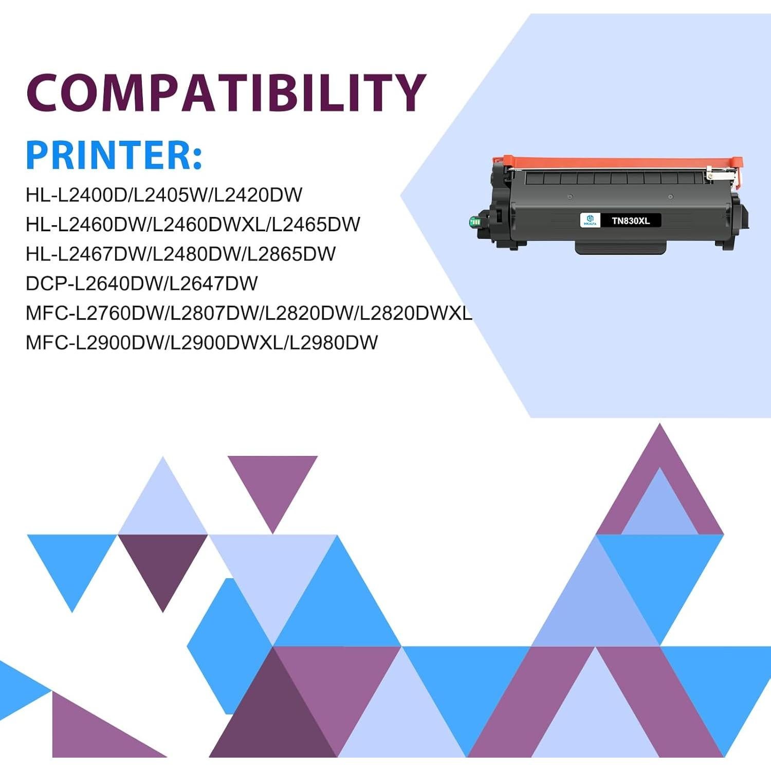 Tóner Negro Inkalfa TN830XL para Brother HL-L2460DW - 4 Unidades