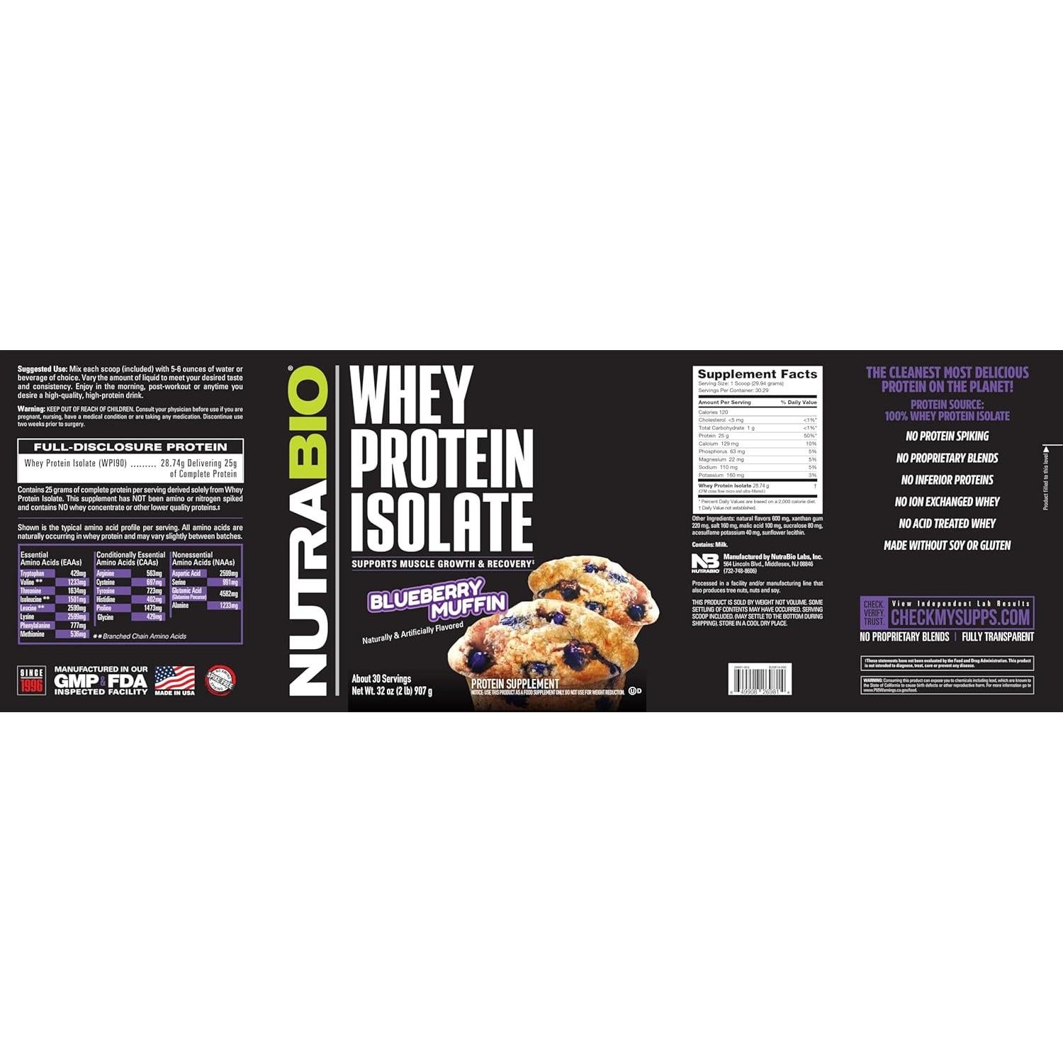 Proteína de Suero Aislada NutraBio 0.91 kg Muffin Arándano