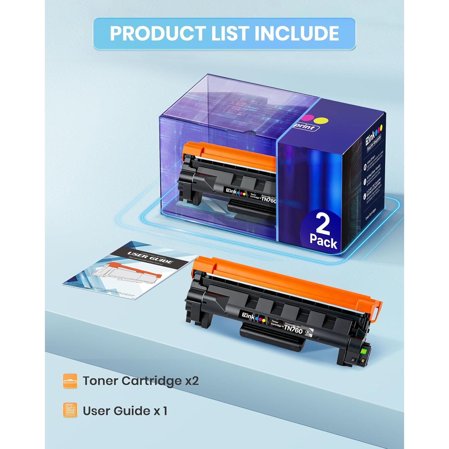 Tóner E-Z Ink TN760 Compatible para Impresora Brother - Paquete Doble