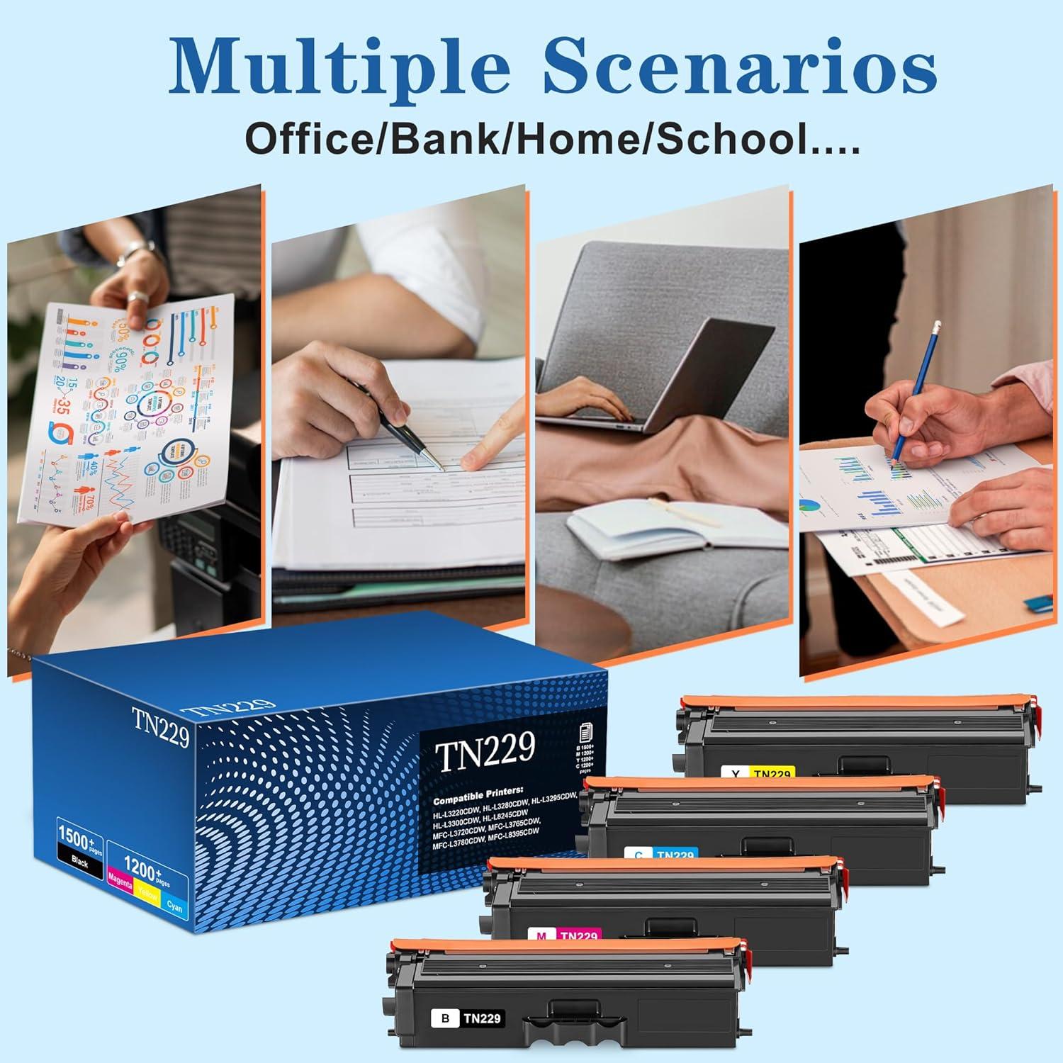Cartuchos de Tóner TN229 Aililiya Paquete de 4 Alta Capacidad