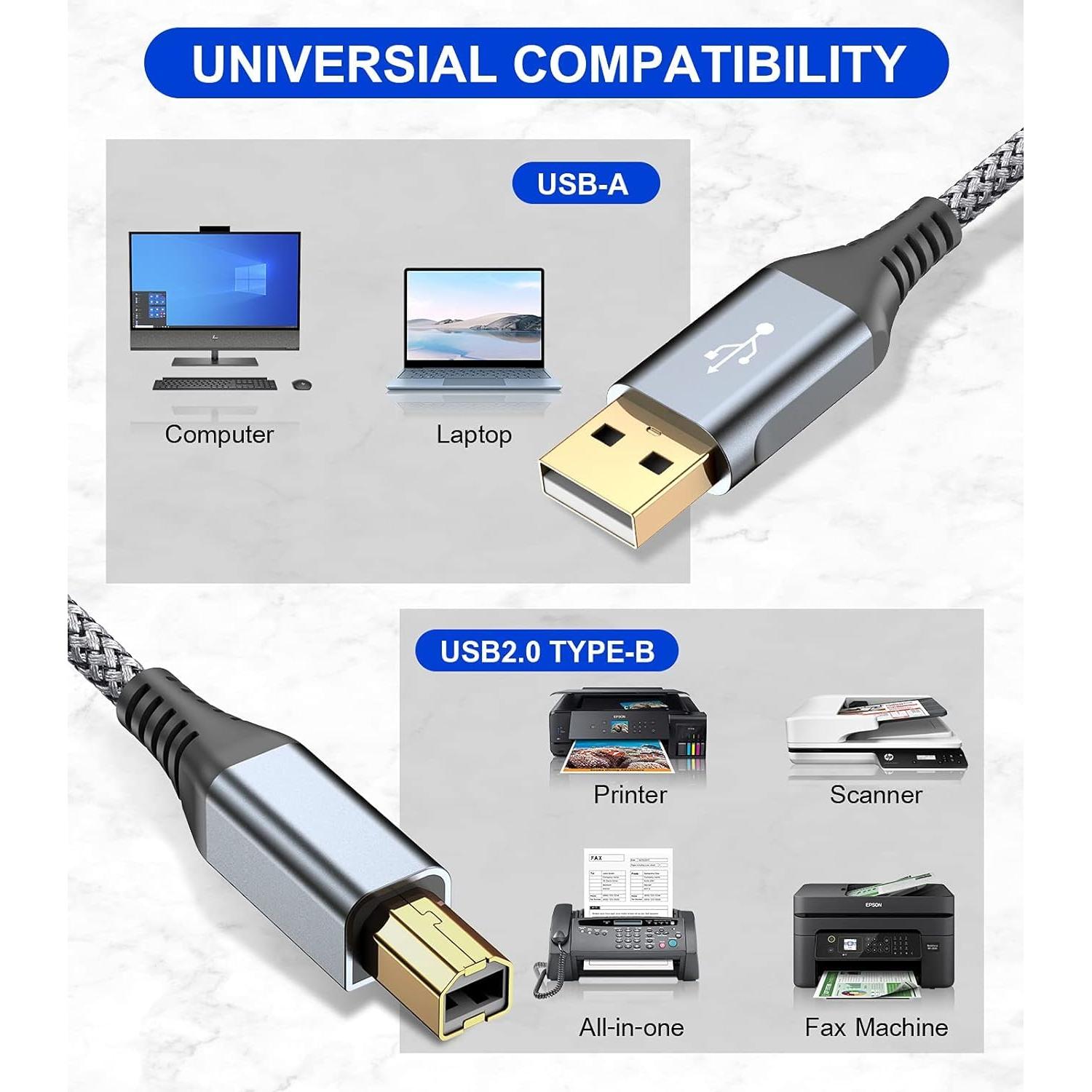 Cable de impresora USB 2.0 sweguard 4.57m trenzado nylon - Negro