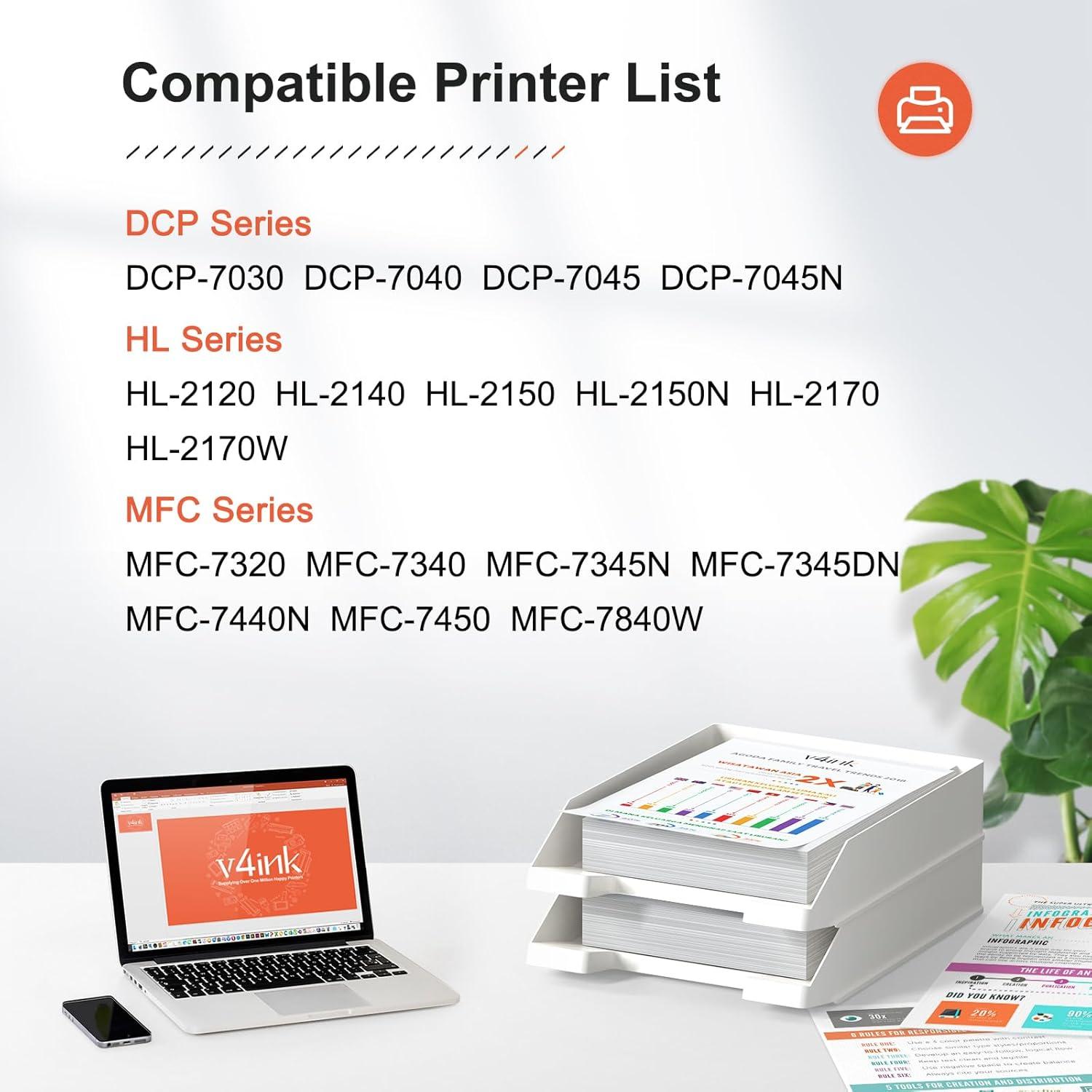 Cartucho de Tóner Compatible v4ink TN360 TN330 - Paquete de 4