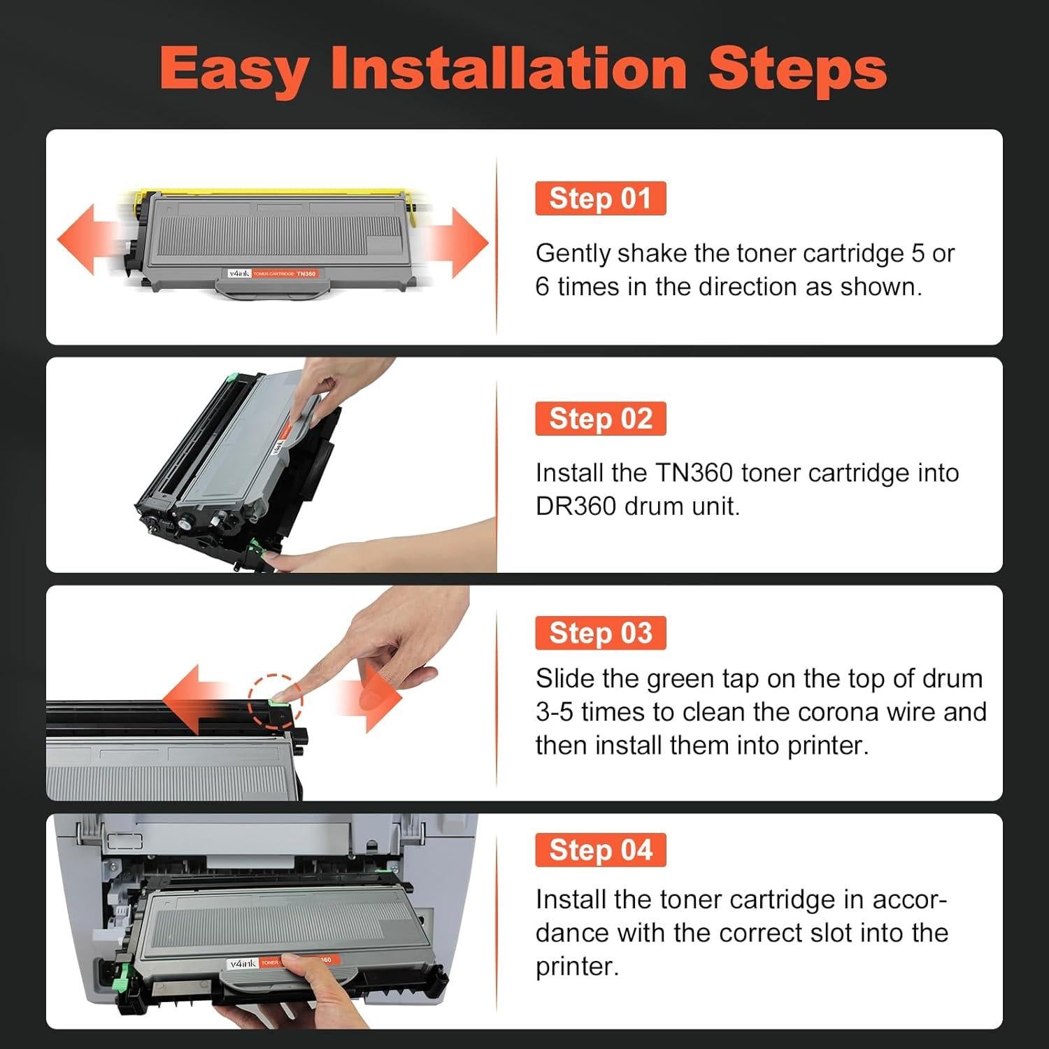 Cartucho de Tóner Compatible v4ink TN360 TN330 - Paquete de 4