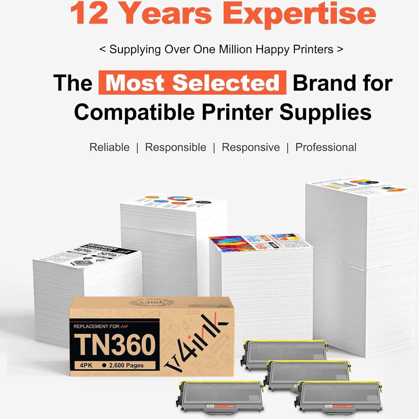 Cartucho de Tóner Compatible v4ink TN360 TN330 - Paquete de 4