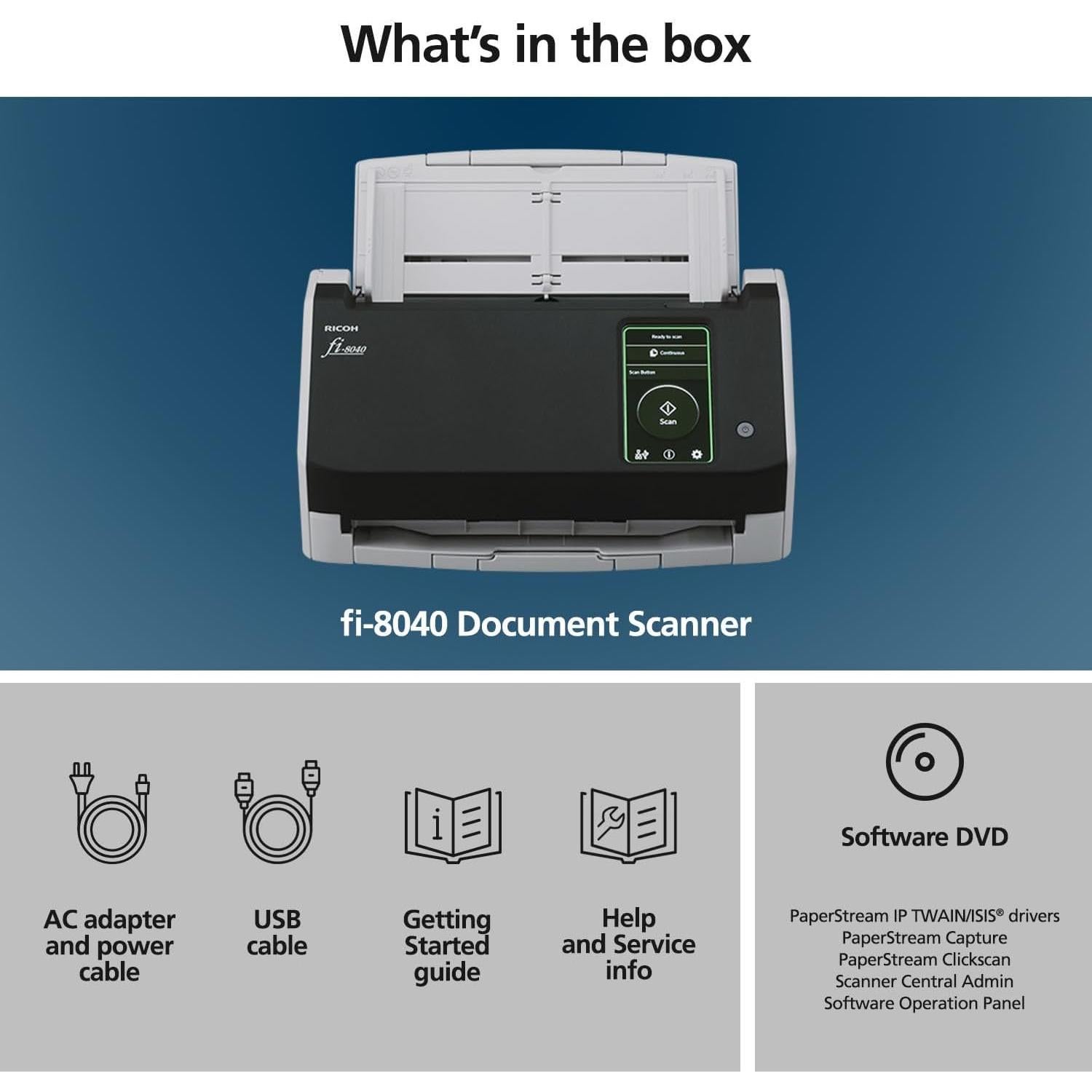 Escáner de Documentos RICOH fi-8040 con Alimentador 50 Páginas