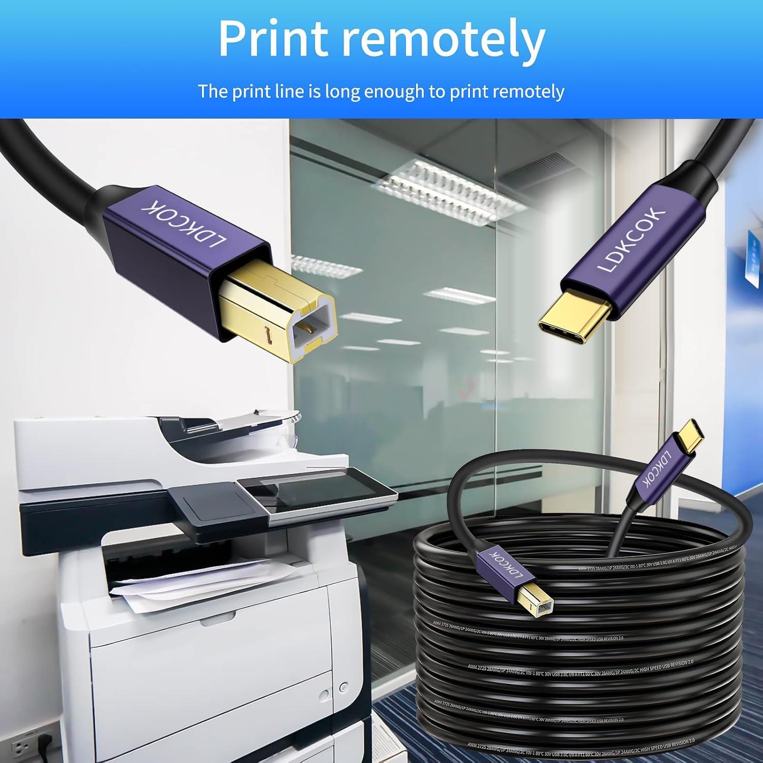 Cable de impresora USB B a USB C LDKCOK 9.14m Negro