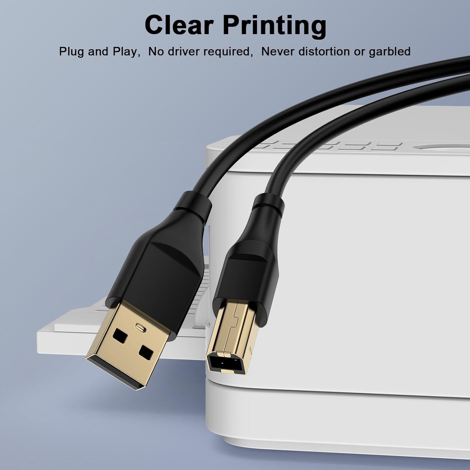 USB Printer Cable 10 Feet USB A to B Printer Cable 2.0 USB B Cable High Speed Scanner Printer Cord for HP, Canon, Brother,Dell, Lexmark, Samsung,Xerox, Piano, MIDI Controller Computer