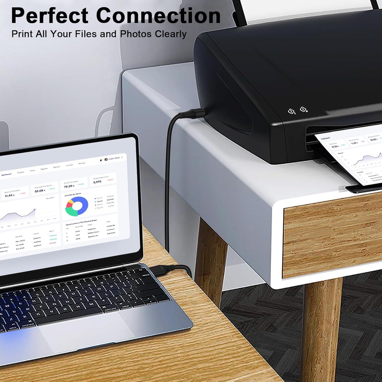 USB Printer Cable 10 Feet USB A to B Printer Cable 2.0 USB B Cable High Speed Scanner Printer Cord for HP, Canon, Brother,Dell, Lexmark, Samsung,Xerox, Piano, MIDI Controller Computer