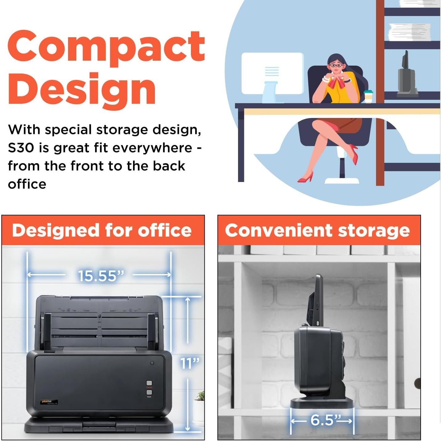 Escáner Dúplex a Color Plustek S30 para Documentos 30.48 cm