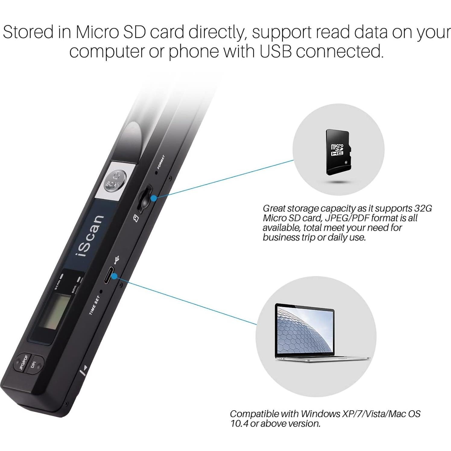 Escáner Portátil de Mano AOZBZ 900 DPI A4 USB 2.0