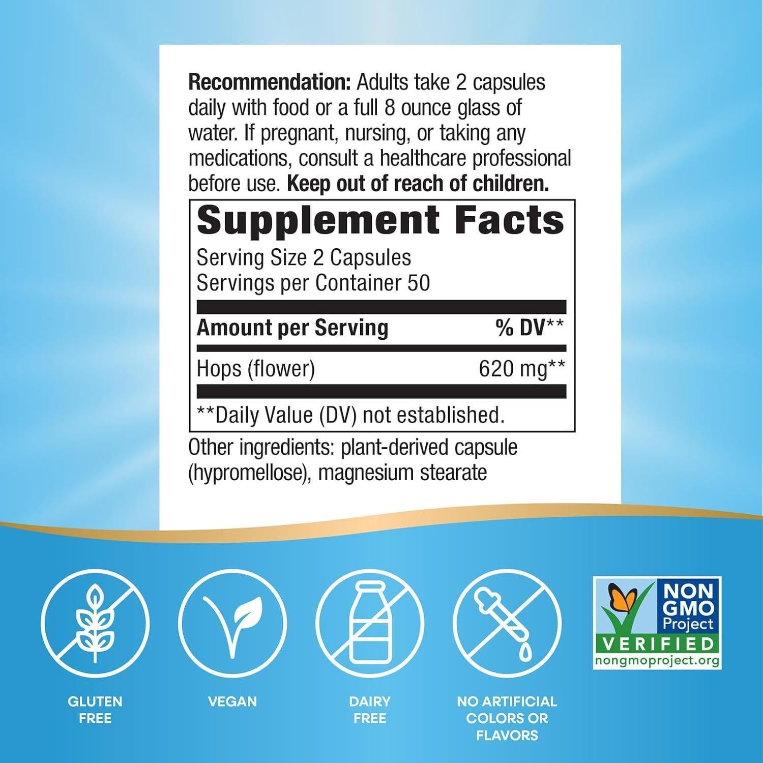 Flores de Lúpulo Nature's Way - Suplemento Herbal Vegano 620 mg