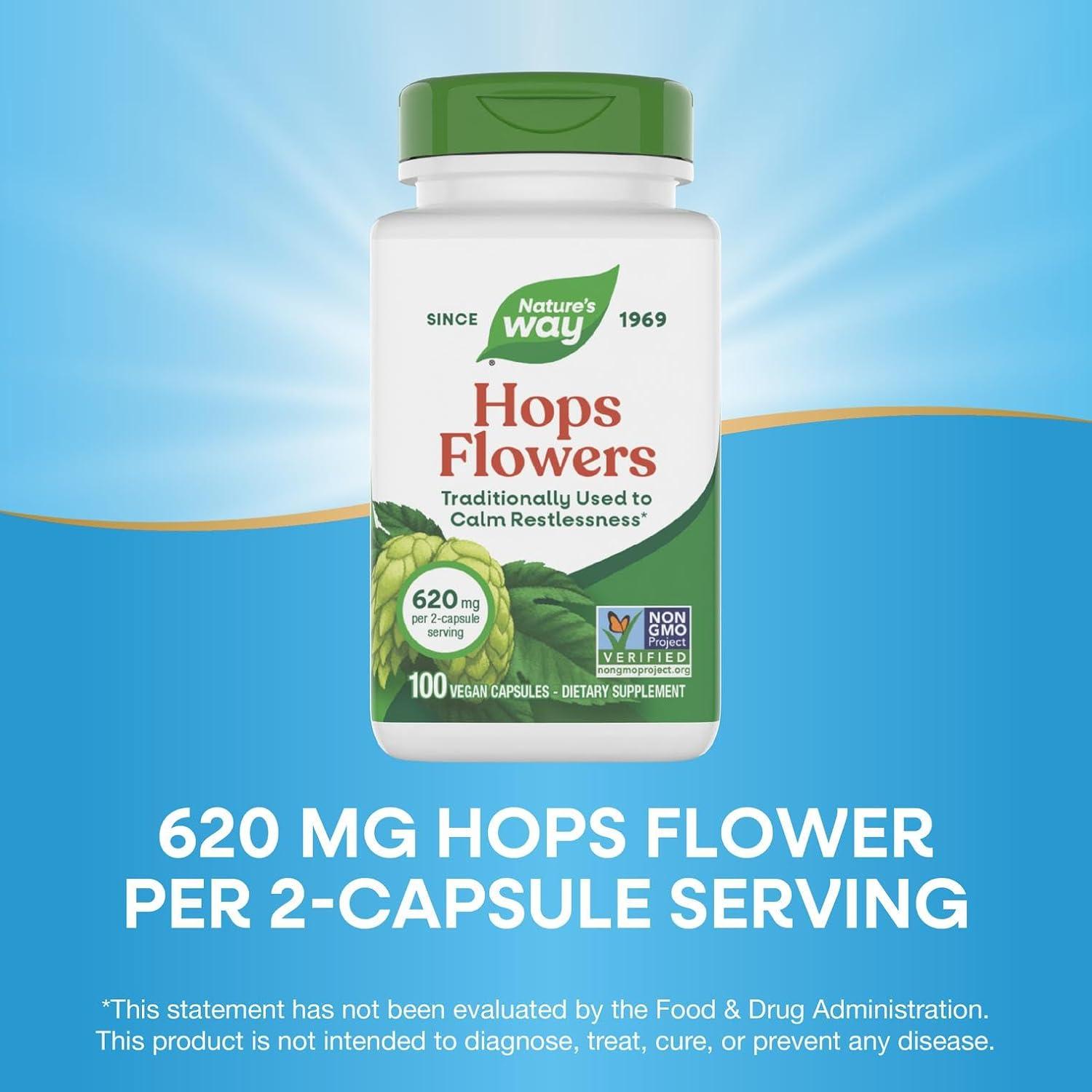 Flores de Lúpulo Nature's Way - Suplemento Herbal Vegano 620 mg