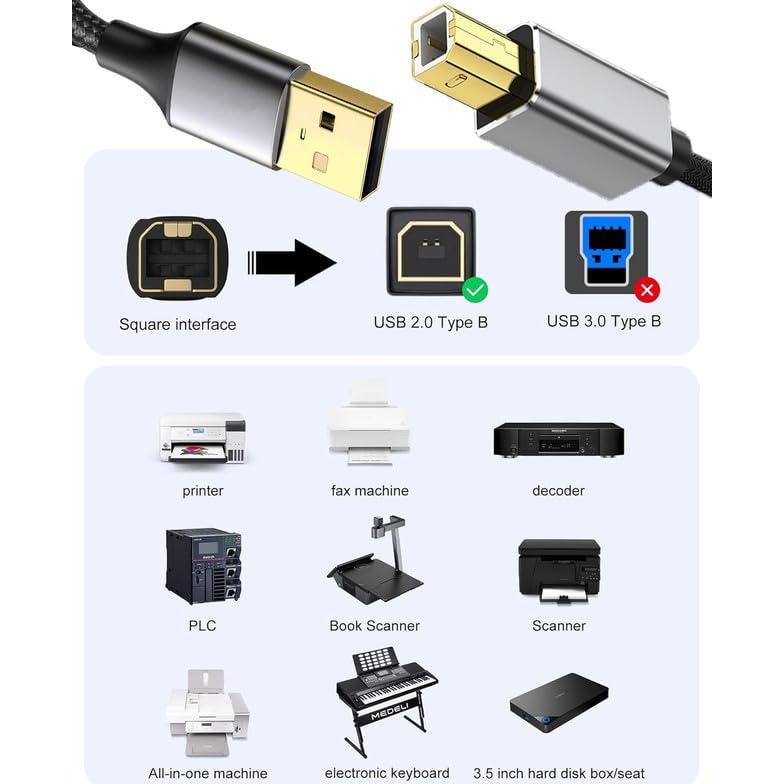 Cable de Impresora USB 2.0 A a B 1.8m Jahobet - Conectores Dorados