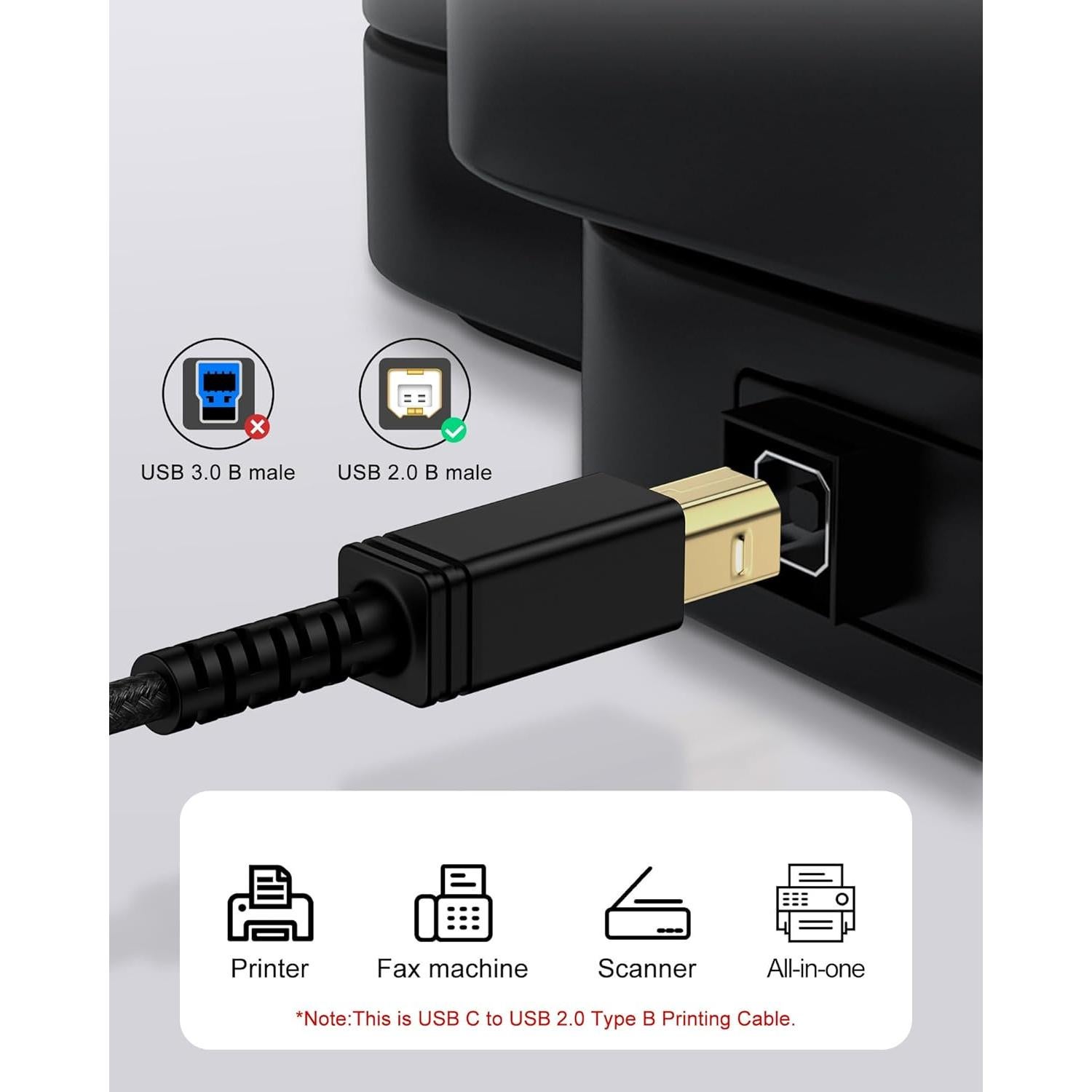 Cable USB B a C 1.83m AILKIN para Impresora y Escáner