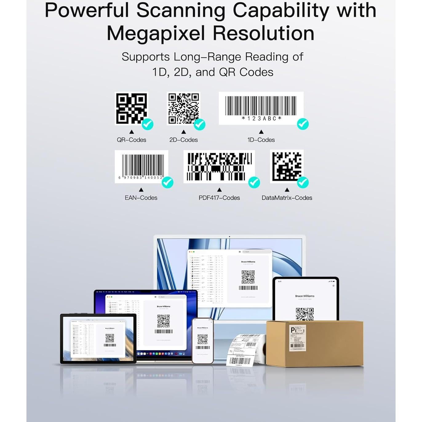 Escáner de Código de Barras 2D Inateck N6022-BK Bluetooth 5.3