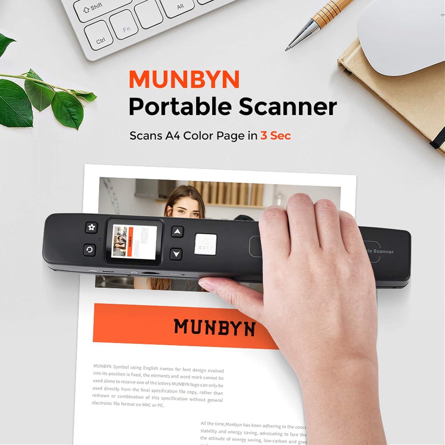 Escáner Portátil MUNBYN MU-IDS002W-BK 1050 DPI Wi-Fi USB