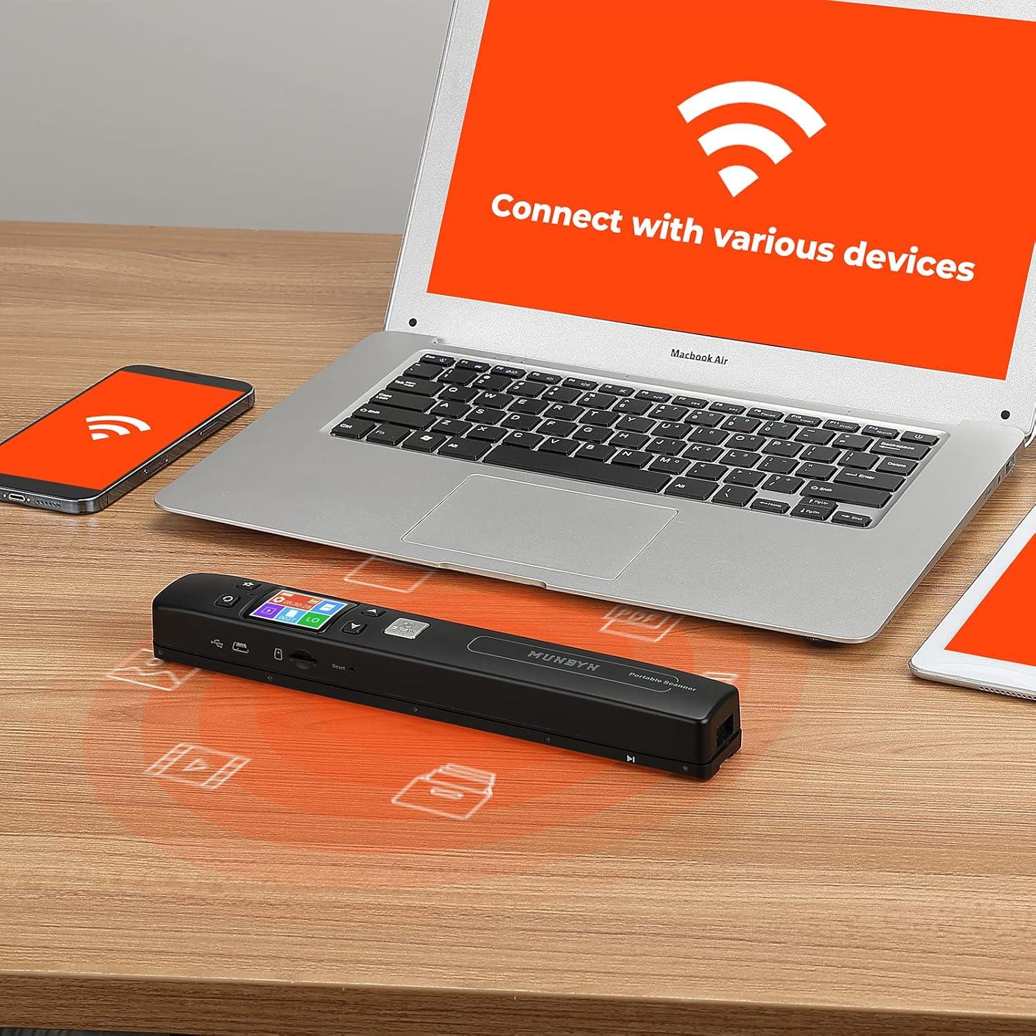 Escáner Portátil MUNBYN MU-IDS002W-BK 1050 DPI Wi-Fi USB